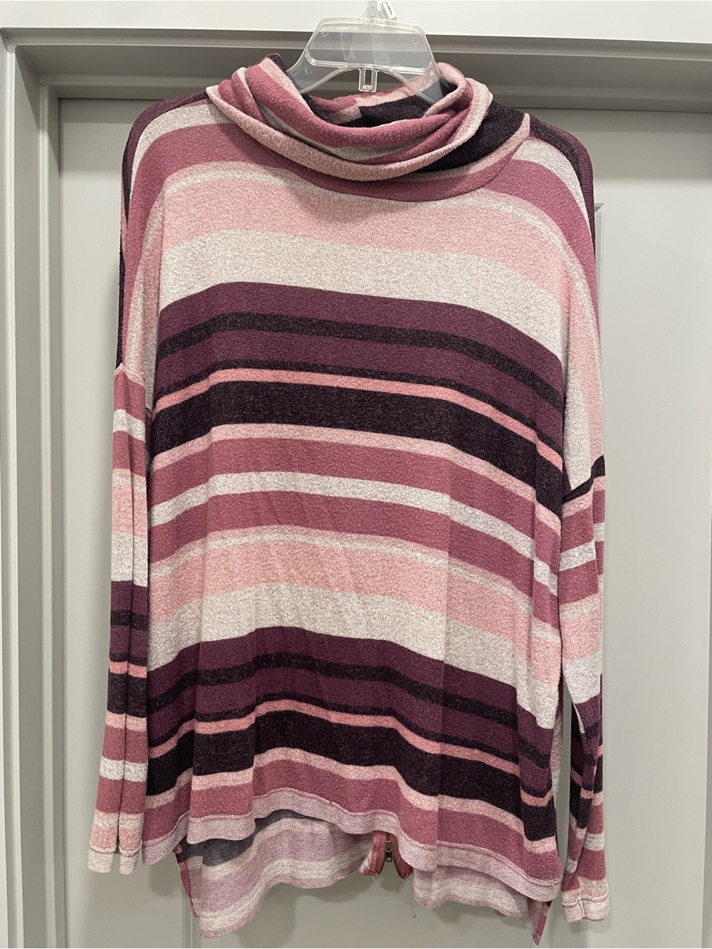 Altar'd State Pink & Plum Striped Cowl Neck Long Sleeve Top